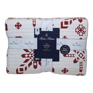 Brooks Brothers 3-Piece King Cotton Quilt Set 2 Shams Red & White Snowflakes